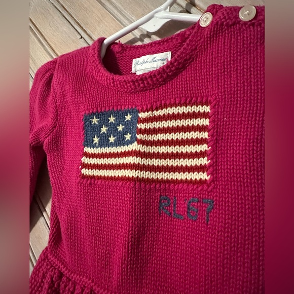 Ralph Lauren Baby Pink Knit American Flag Woven Girly Retro Sweater Top - Picture 4 of 7